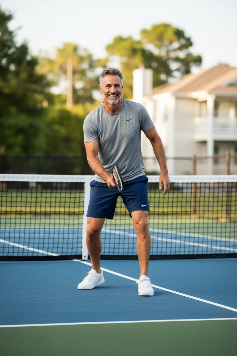 Pickleball – Man Mid-Game Joyful